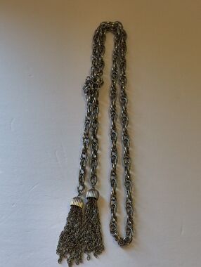 Vintage Silver-Tone Braided Tassel Necklace with Chain Detail